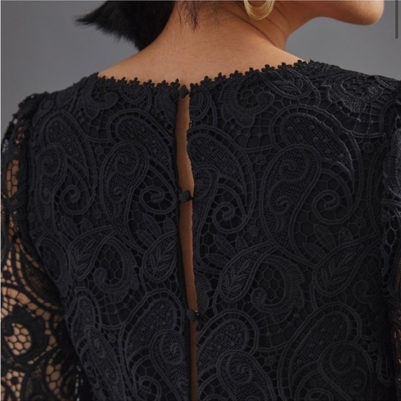 Anthropologie Maeve Embroidered Lace Dress Black Mini Long Sleeve Cocktail - Picture 2 of 10
